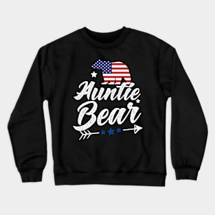 Auntie Bear Patriotic Flag Matching 4th Of July Crewneck Sweatshirt